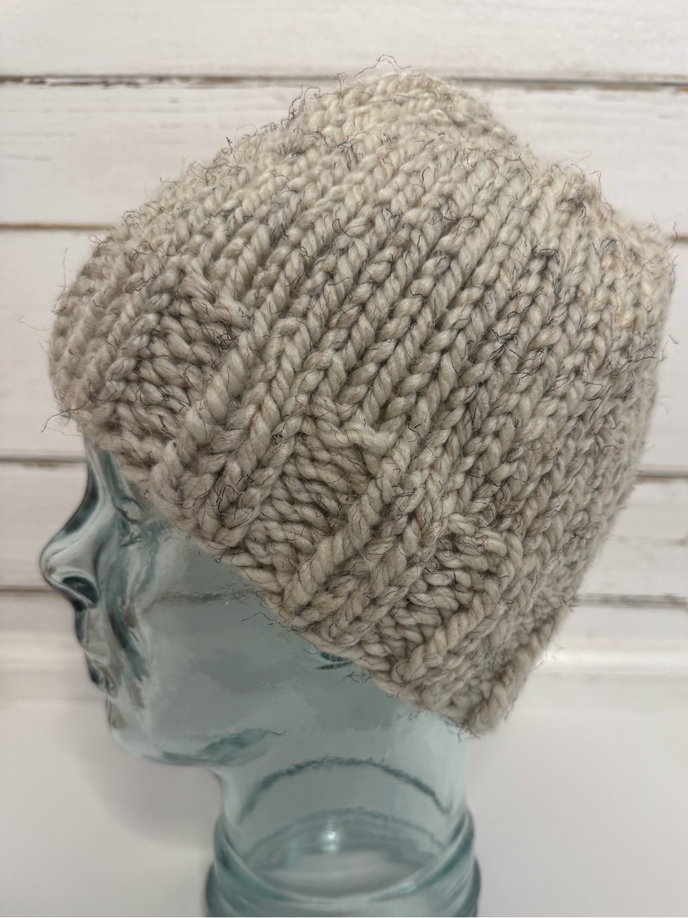 Handmade Oatmeal Cream Flecked Chunky Knit Beanie | Hand Knit Winter Hat